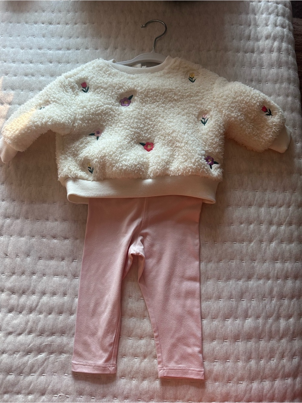 Tucker + Tate Cream Floral Sherpa Top with Pink Leggings NWOT
